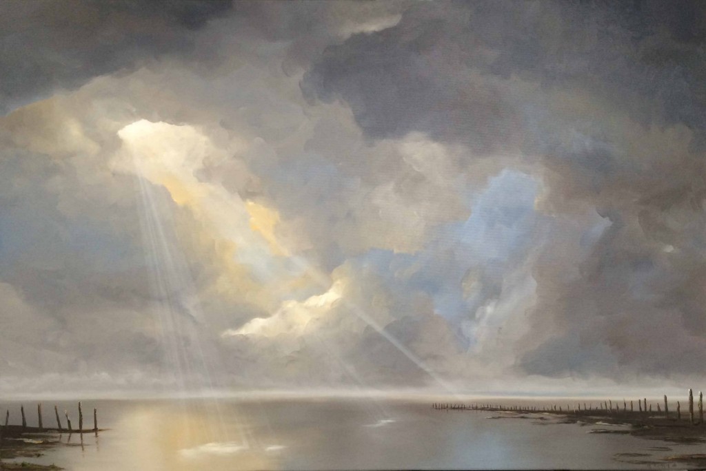 De hemel laat Hij baden in zijn licht en Hij legt het diepste van de zeeën bloot (Job 36:30) - is een schilderij van Marein Konijn