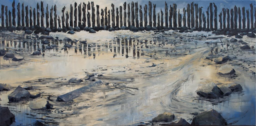 Wad reflectie is een schilderij van het wad geschilderd door Marein Konijn