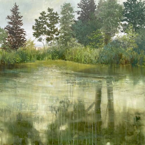 not my reflection is een landschap schilderij van een vijver met reflectie van kunstenaar Marein Konijn