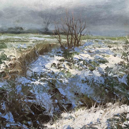 de laatste winterdag is een schilderij van een winters landschap gemaakt door kunstenaar Marein Konijn